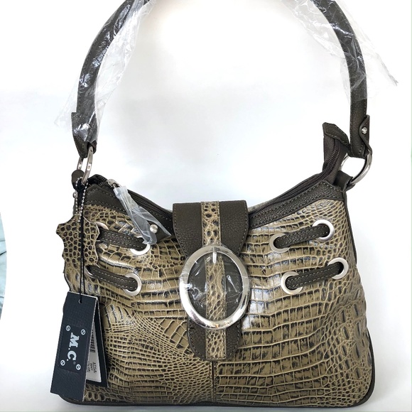 M.C. Marc Chantal Snakeskin Design Olive bag NWT - Picture 1 of 13